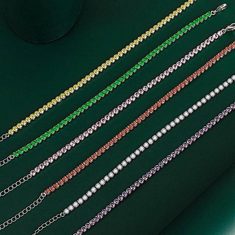 Multicolor CZ Iced Out Adjustable Tennis Bracelet, 3mm 5A Cubic Zirconia