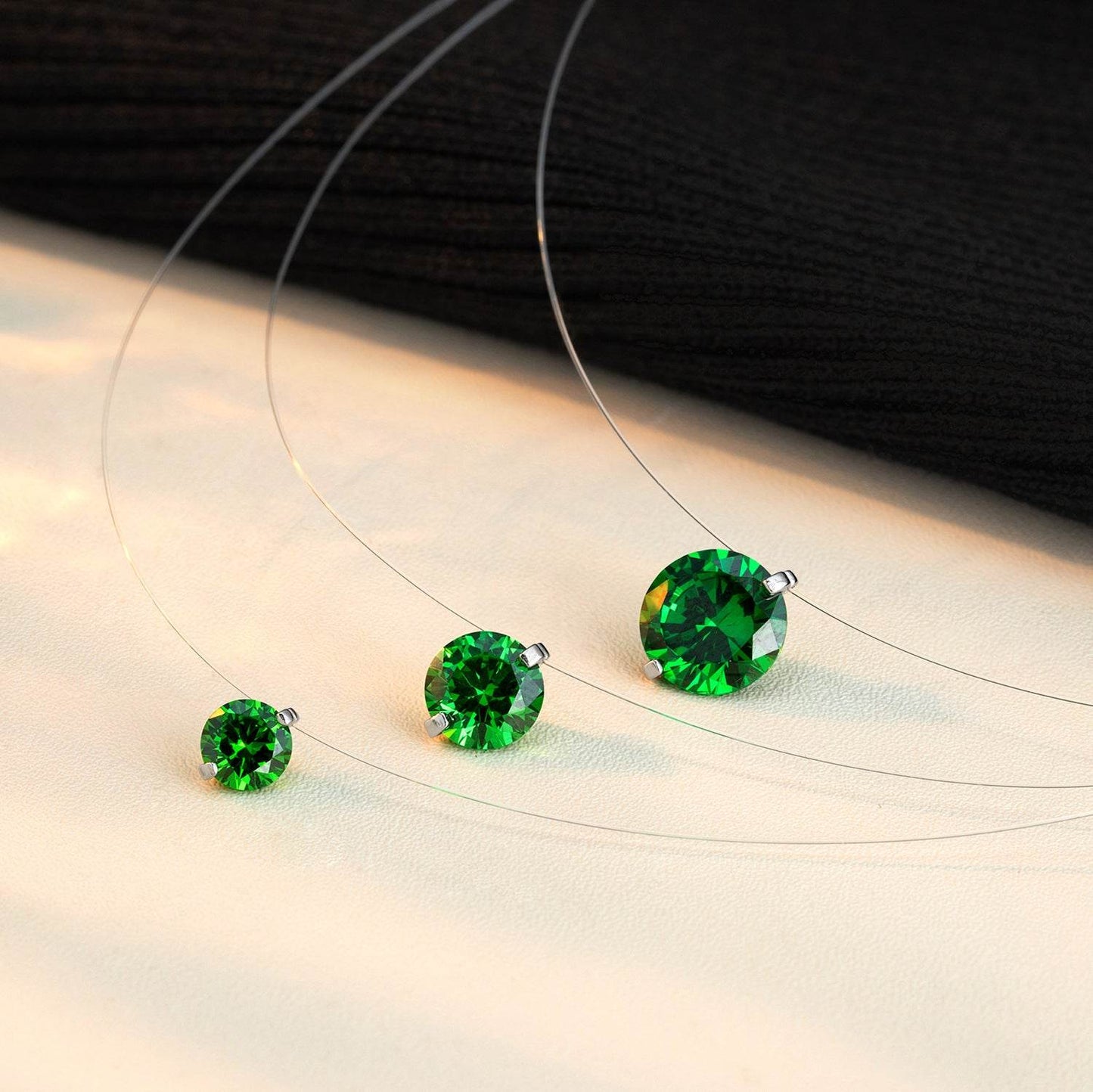 S925 Multicolor Mermaid Tear Floating CZ Necklace, Sterling Silver Invisible Fishing Line 6-8mm Cubic Zirconia Pendant, 40+5cm Adjustable Dainty Minimalist Choker