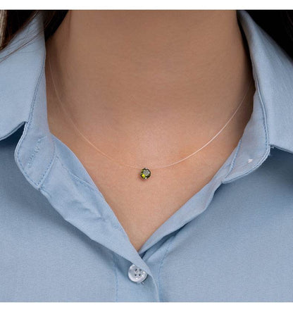 S925 Multicolor Mermaid Tear Floating CZ Necklace, Sterling Silver Invisible Fishing Line 6-8mm Cubic Zirconia Pendant, 40+5cm Adjustable Dainty Minimalist Choker