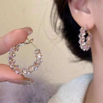 Dazzling Irregular Crystal Circle Hoop Earrings with S925 Sterling Silver Post, New Trend Elegant Geometry Earrings for Women Gifts