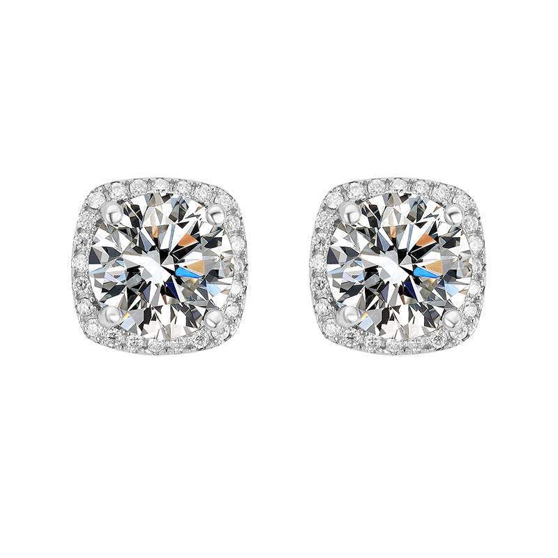 S925 Magnetic Multicolor Moissanite Square Halo Stud Earrings for Men Women,  0.5/1ct Round Cut, Inlaid Magnetic Earrings Non-Piercing Clip On Stud Earring