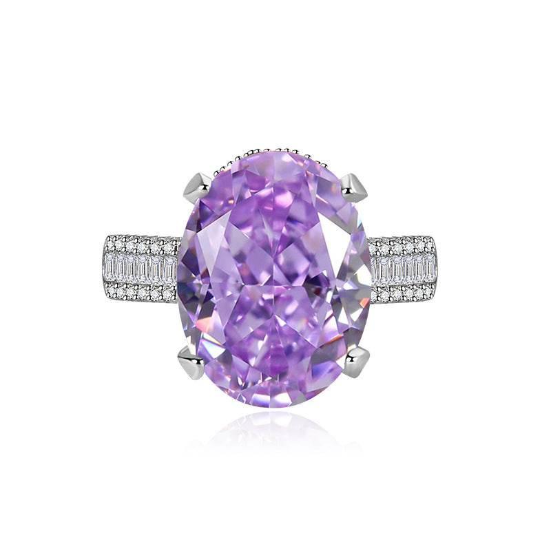 Multicolor Ice Flower Cut Oval CZ Adjustable Ring, Triple Pave Band, 12*16mm 5A Cubic Zirconia, 4 Color Options, Dainty Luxe