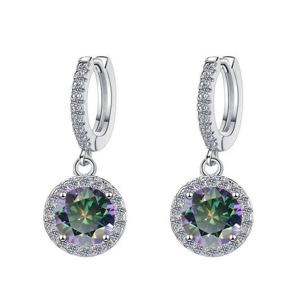 S925 Colorful Moissanite/CZ Round Halo Drop Earrings, 1ct D-Grade VVS Certificate, Hypoallergenic Sterling Silver Gift