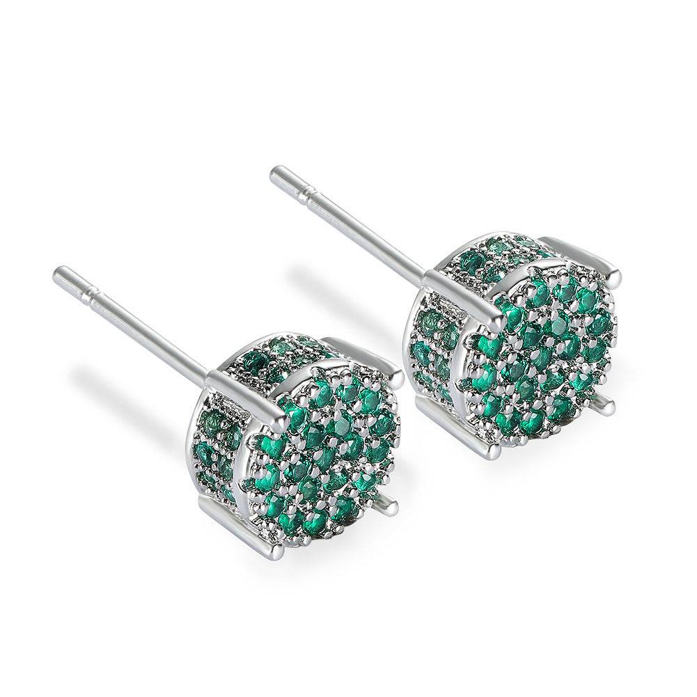 Multicolor Iced Out CZ Micro Pave Round Stud Earrings for Men Women, Hiphop 4-Prong 5A Cubic Zirconia Bling Fashion Studs, 14k White Gold Post