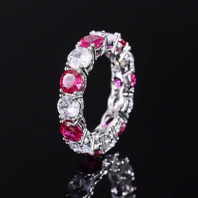 S925 Geometric Stackable Band CZ Ring, 5mm Cubic Zirconia, Sterling Silver Retro Statement Ring for Men and Women