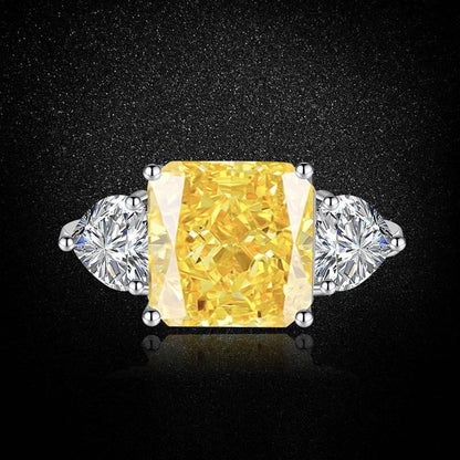 Multicolor Ice Flower Cut Square CZ Adjustable Ring, 10*10mm 8A Main Cubic Zirconia, Two Heart Side CZ, Dainty Luxe