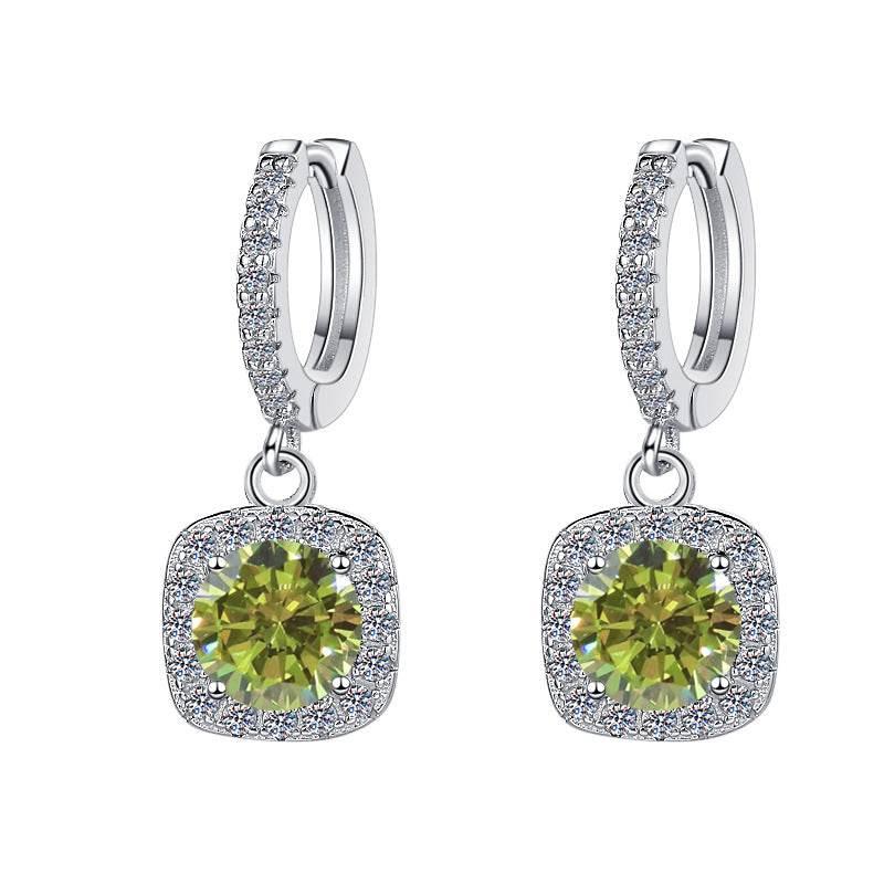 S925 Colorful Moissanite Halo Earrings with Pavé-Set Halo & Hoop, VVS1 Certified, 12 Vibrant Colors , Sterling Silver