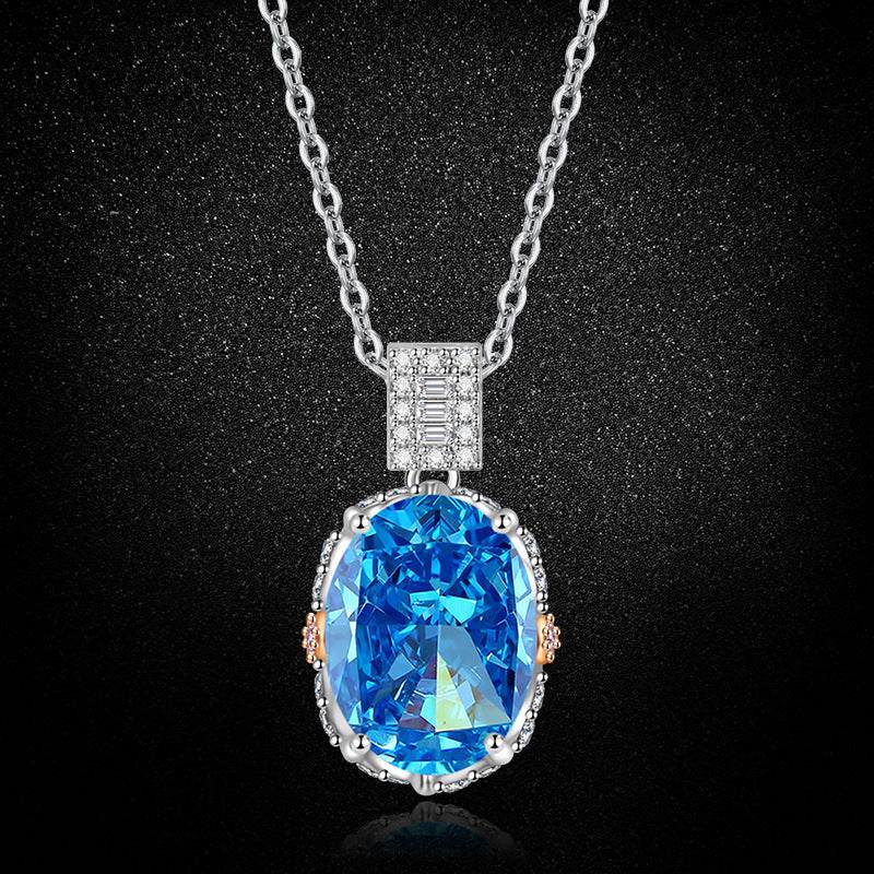 Multicolor Ice Flower Cut Oval CZ Pendant Necklace, 10*14mm 8A Cubic Zirconia, Two-Tone Pave CZ Halo with Pavé Top Frame, Adjustable Chain, Dainty Luxe