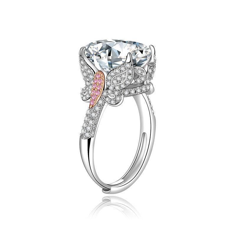 Multicolor Ice Flower Cut Oval CZ Adjustable Ring, Blue & Green 10*14mm 8A Cubic Zirconia, Two-Tone Pave CZ Band, Dainty Luxe