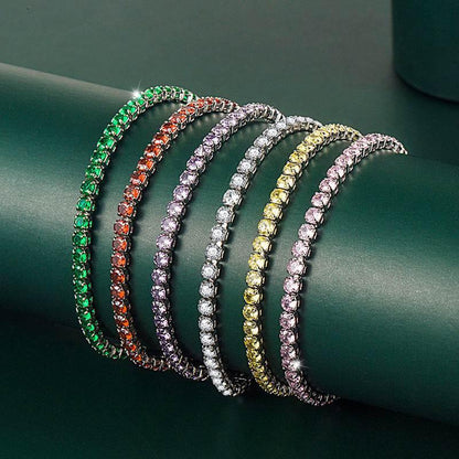 Multicolor CZ Iced Out Adjustable Tennis Bracelet, 3mm 5A Cubic Zirconia