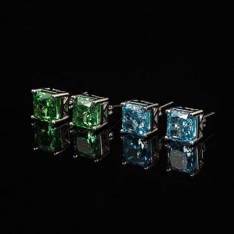 Multicolor Ice Flower Cut Square CZ Stud Earrings, 7*7mm 5A Cubic Zirconia, Dainty Luxe