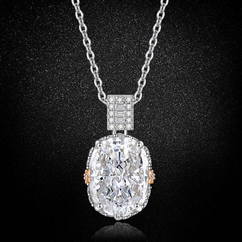 Multicolor Ice Flower Cut Oval CZ Pendant Necklace, 10*14mm 8A Cubic Zirconia, Two-Tone Pave CZ Halo with Pavé Top Frame, Adjustable Chain, Dainty Luxe