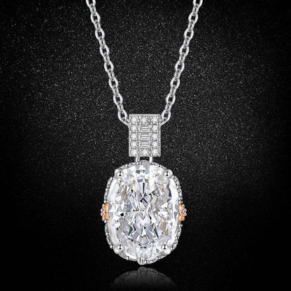 Multicolor Ice Flower Cut Oval CZ Pendant Necklace, 10*14mm 8A Cubic Zirconia, Two-Tone Pave CZ Halo with Pavé Top Frame, Adjustable Chain, Dainty Luxe
