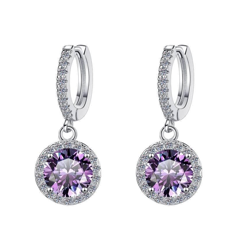 S925 Colorful Moissanite/CZ Round Halo Drop Earrings, 1ct D-Grade VVS Certificate, Hypoallergenic Sterling Silver Gift