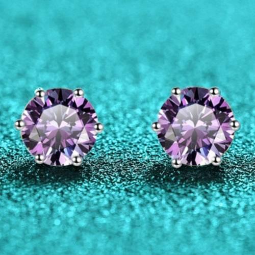S925 Colorful Moissanite & CZ Classic 6-Prong Stud Earrings For Men Women Gift, 10 Color 0.5-2ct D-Grade VVS Certificated Moissanite Sterling Silver Studs