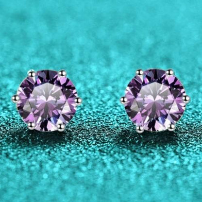 S925 Colorful Moissanite & CZ Classic 6-Prong Stud Earrings For Men Women Gift, 10 Color 0.5-2ct D-Grade VVS Certificated Moissanite Sterling Silver Studs