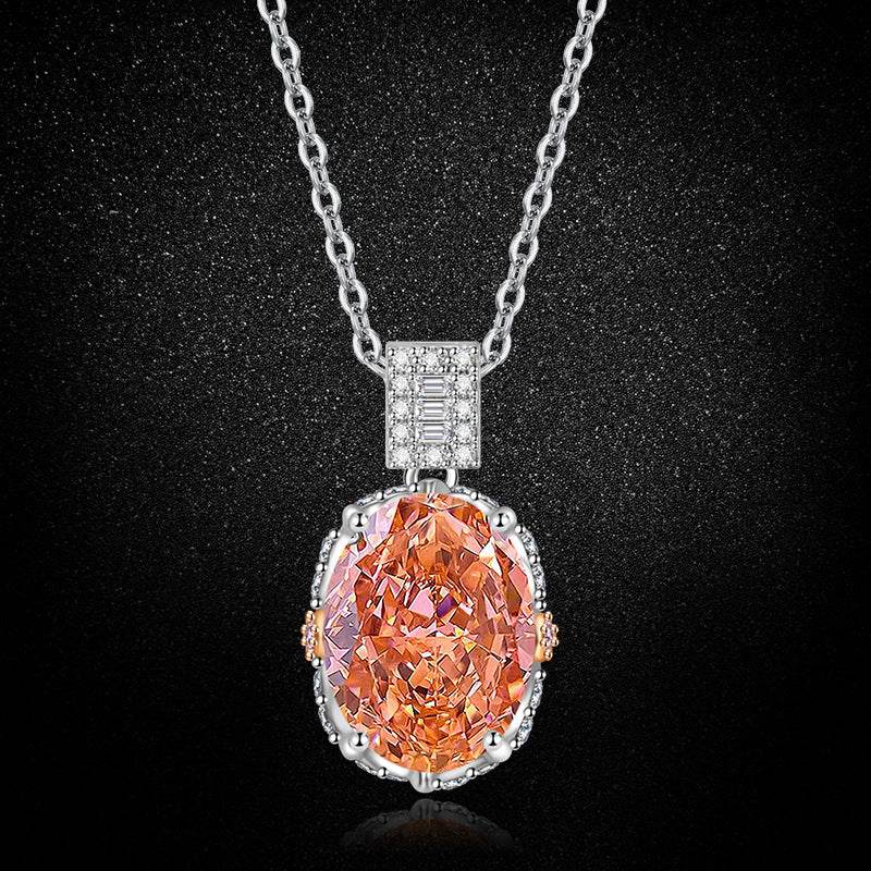 Multicolor Ice Flower Cut Oval CZ Pendant Necklace, 10*14mm 8A Cubic Zirconia, Two-Tone Pave CZ Halo with Pavé Top Frame, Adjustable Chain, Dainty Luxe