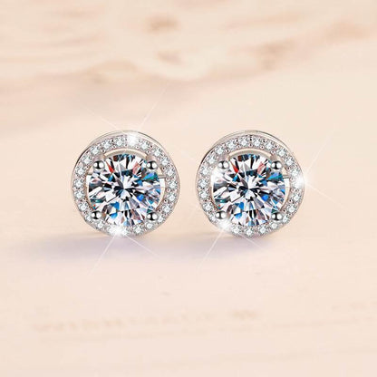 S925 Sakura Pink Moissanite Halo Stud Earrings, Sterling Silver D-Grade VVS Round-Cut Certificated Moissanite Jewelry for Men & Women, Simple & Stylish Gift for Wedding, Birthday, Anniversary