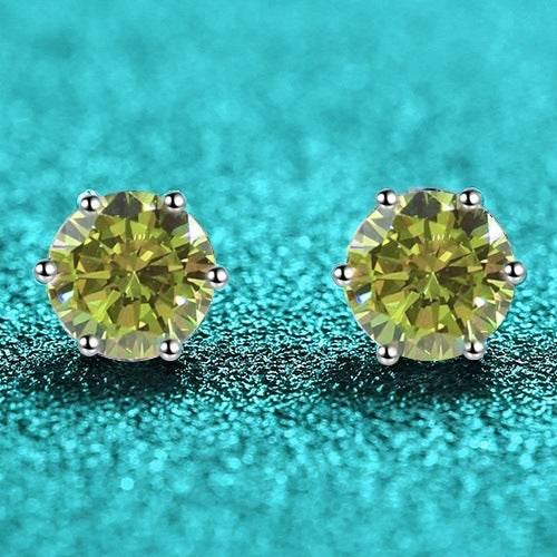 S925 Colorful Moissanite & CZ Classic 6-Prong Stud Earrings For Men Women Gift, 10 Color 0.5-2ct D-Grade VVS Certificated Moissanite Sterling Silver Studs