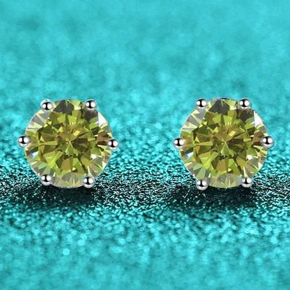 S925 Colorful Moissanite & CZ Classic 6-Prong Stud Earrings For Men Women Gift, 10 Color 0.5-2ct D-Grade VVS Certificated Moissanite Sterling Silver Studs
