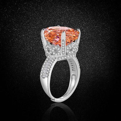 Multicolor Ice Flower Cut Oval CZ Adjustable Ring, Triple Pave Band, 12*16mm 5A Cubic Zirconia, 4 Color Options, Dainty Luxe