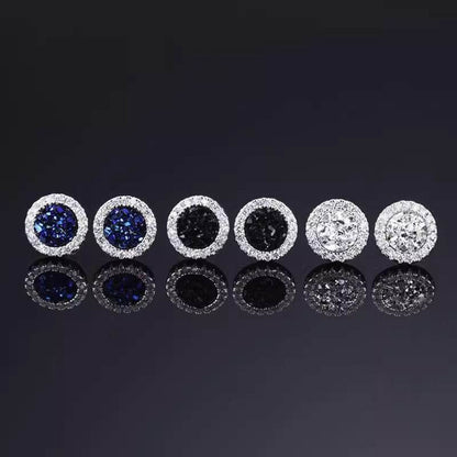Multicolor Crystal Cluster Magnetic Round Halo Stud Earrings for Men Women, 6mm Round Crystal Inlaid Magnetic Earrings Non-Piercing Clip On Stud Earring