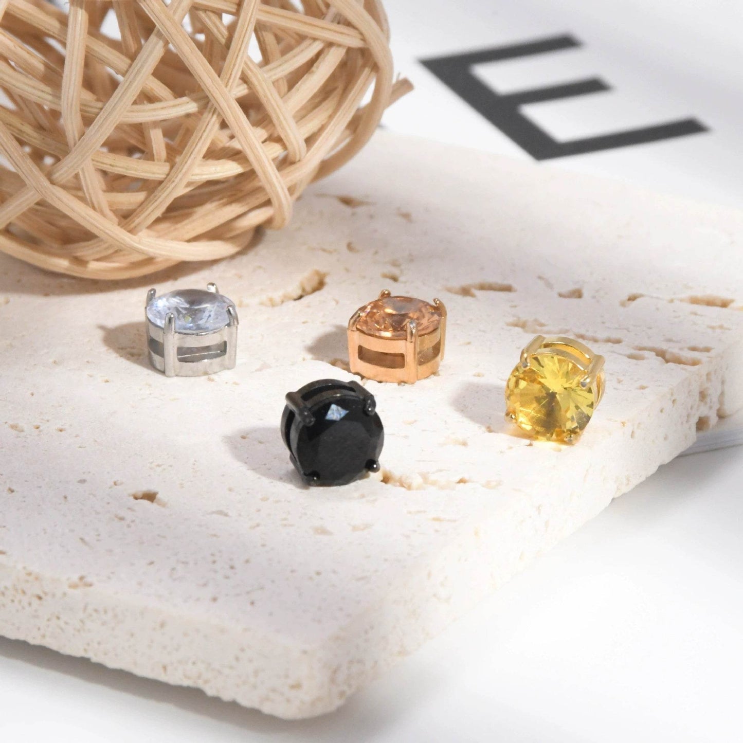 Stainless Steel Magnetic Stud Earrings for Men Women Unisex, 6/8mm 4-Prong Round CZ Inlaid Magnetic Earrings Non-Piercing Clip On Studs