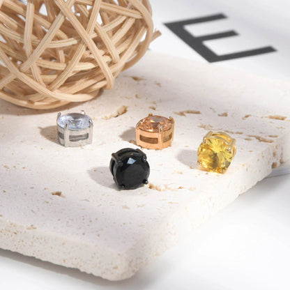 Stainless Steel Magnetic Stud Earrings for Men Women Unisex, 6/8mm 4-Prong Round CZ Inlaid Magnetic Earrings Non-Piercing Clip On Studs