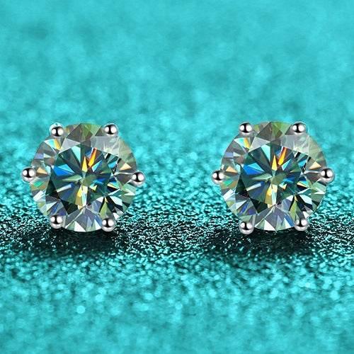 S925 Colorful Moissanite & CZ Classic 6-Prong Stud Earrings For Men Women Gift, 10 Color 0.5-2ct D-Grade VVS Certificated Moissanite Sterling Silver Studs
