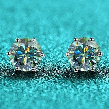 S925 Colorful Moissanite & CZ Classic 6-Prong Stud Earrings For Men Women Gift, 10 Color 0.5-2ct D-Grade VVS Certificated Moissanite Sterling Silver Studs