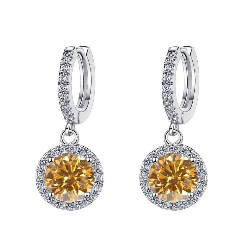 S925 Colorful Moissanite/CZ Round Halo Drop Earrings, 1ct D-Grade VVS Certificate, Hypoallergenic Sterling Silver Gift