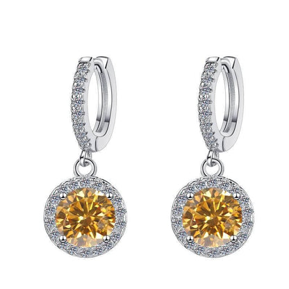 S925 Colorful Moissanite/CZ Round Halo Drop Earrings, 1ct D-Grade VVS Certificate, Hypoallergenic Sterling Silver Gift