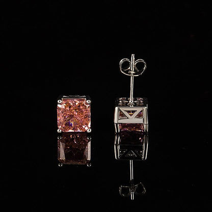 Multicolor Ice Flower Cut Square CZ Stud Earrings, 7*7mm 5A Cubic Zirconia, Dainty Luxe