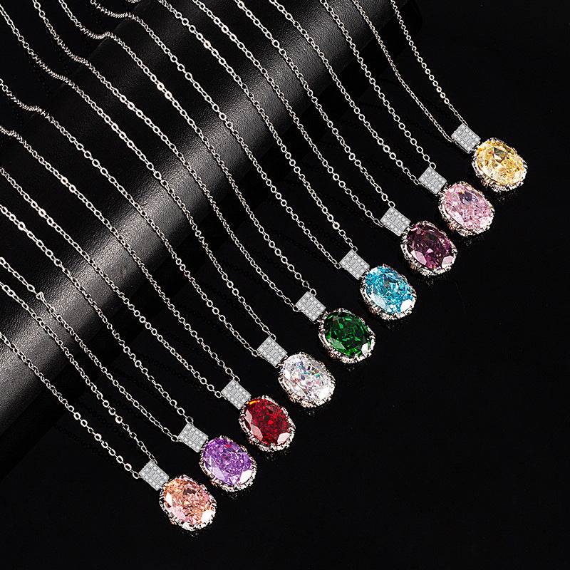 Multicolor Ice Flower Cut Oval CZ Pendant Necklace, 10*14mm 8A Cubic Zirconia, Two-Tone Pave CZ Halo with Pavé Top Frame, Adjustable Chain, Dainty Luxe