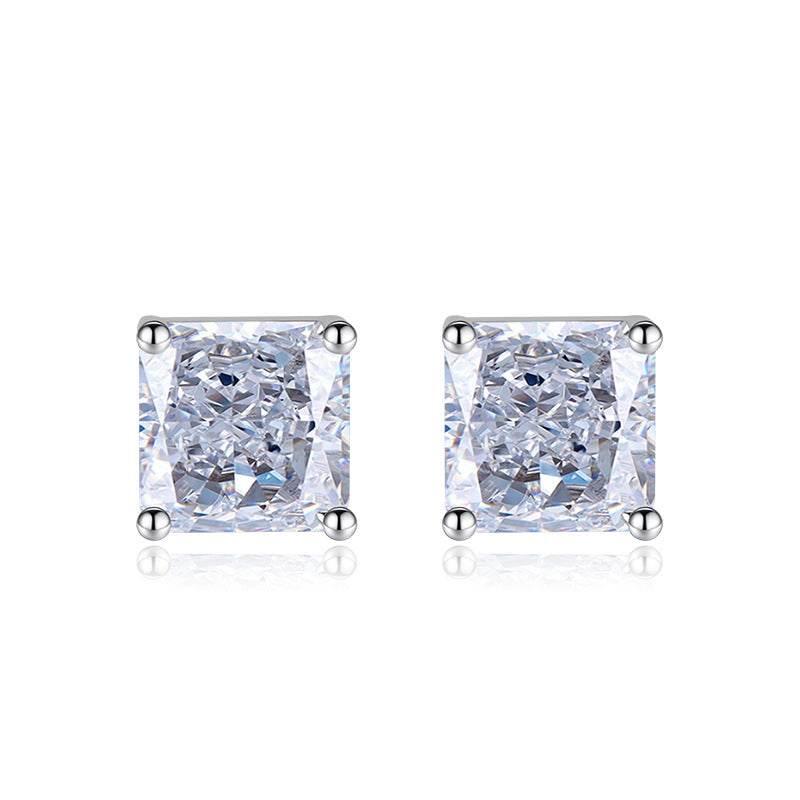 Multicolor Ice Flower Cut Square CZ Stud Earrings, 7*7mm 5A Cubic Zirconia, Dainty Luxe