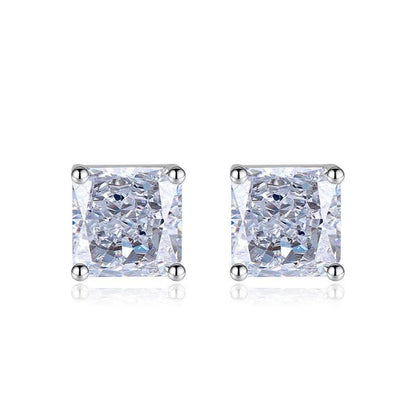 Multicolor Ice Flower Cut Square CZ Stud Earrings, 7*7mm 5A Cubic Zirconia, Dainty Luxe