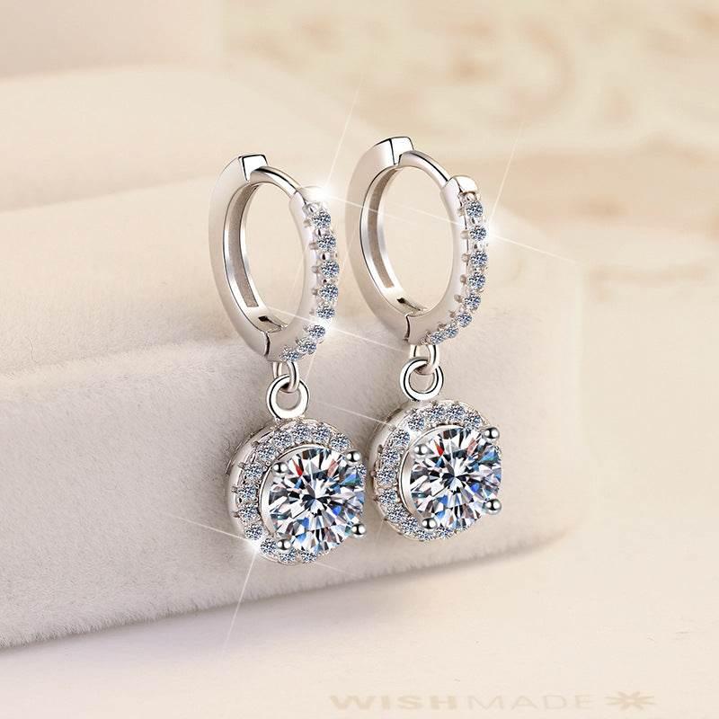 S925 Colorful Moissanite/CZ Round Halo Drop Earrings, 1ct D-Grade VVS Certificate, Hypoallergenic Sterling Silver Gift