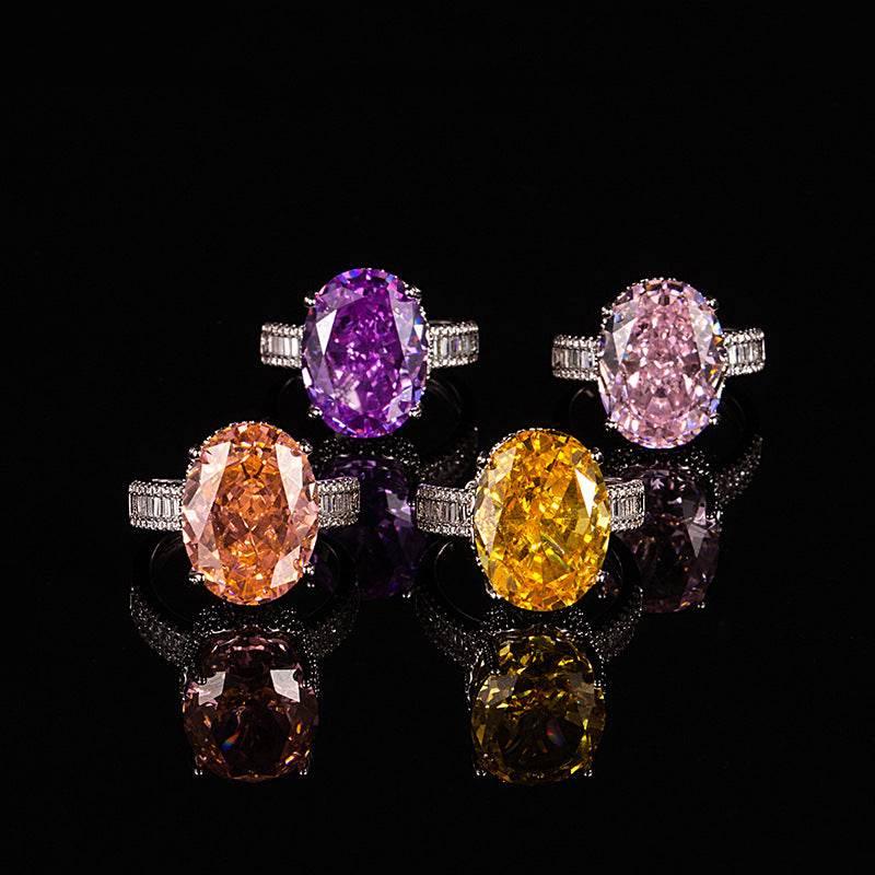 Multicolor Ice Flower Cut Oval CZ Adjustable Ring, Triple Pave Band, 12*16mm 5A Cubic Zirconia, 4 Color Options, Dainty Luxe