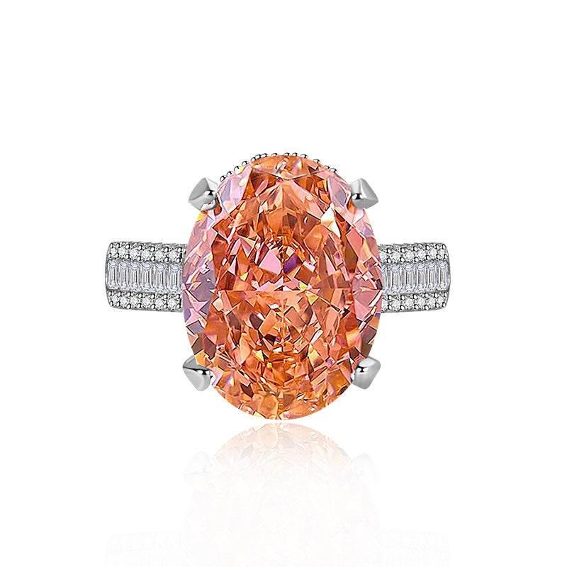 Multicolor Ice Flower Cut Oval CZ Adjustable Ring, Triple Pave Band, 12*16mm 5A Cubic Zirconia, 4 Color Options, Dainty Luxe