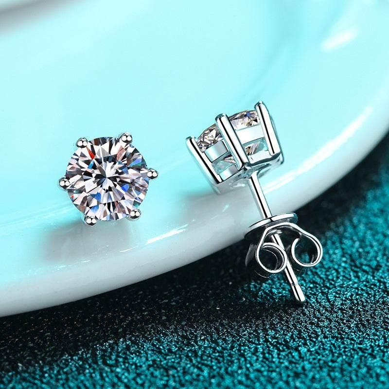 S925 Colorful Moissanite & CZ Classic 6-Prong Stud Earrings For Men Women Gift, 10 Color 0.5-2ct D-Grade VVS Certificated Moissanite Sterling Silver Studs