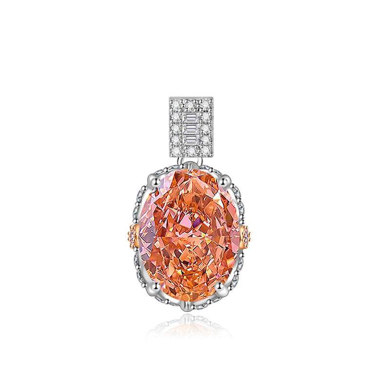 Multicolor Ice Flower Cut Oval CZ Pendant Necklace, 10*14mm 8A Cubic Zirconia, Two-Tone Pave CZ Halo with Pavé Top Frame, Adjustable Chain, Dainty Luxe