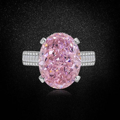 Multicolor Ice Flower Cut Oval CZ Adjustable Ring, Triple Pave Band, 12*16mm 5A Cubic Zirconia, 4 Color Options, Dainty Luxe