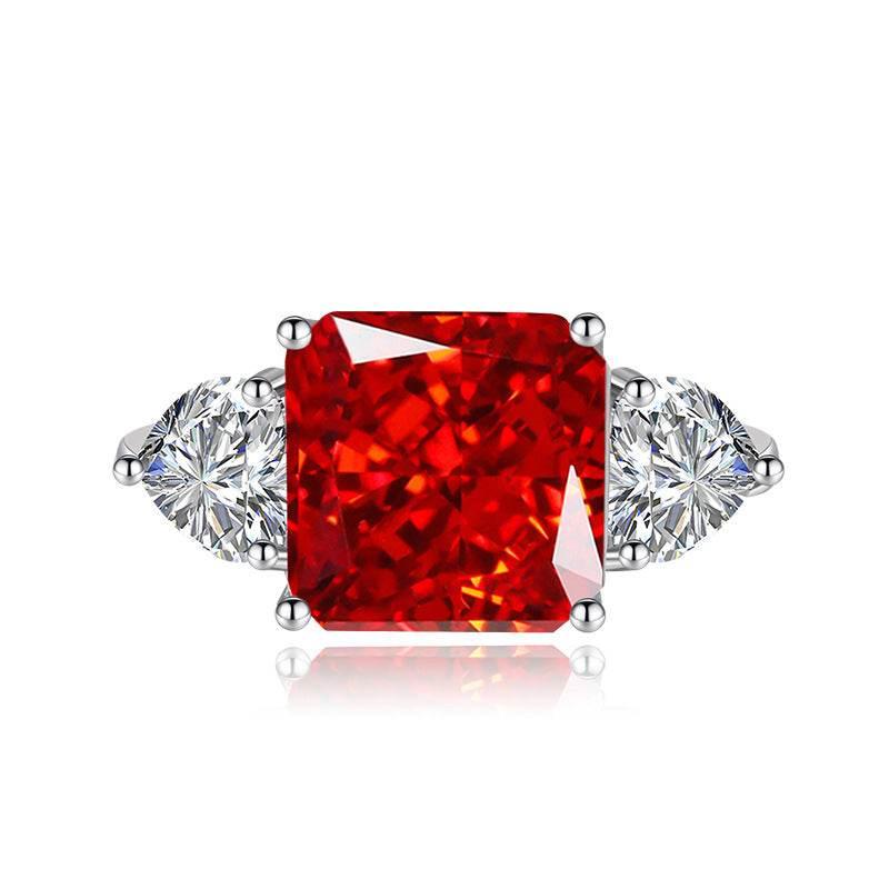 Multicolor Ice Flower Cut Square CZ Adjustable Ring, 10*10mm 8A Main Cubic Zirconia, Two Heart Side CZ, Dainty Luxe