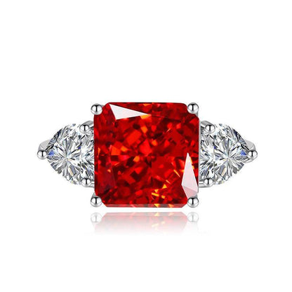 Multicolor Ice Flower Cut Square CZ Adjustable Ring, 10*10mm 8A Main Cubic Zirconia, Two Heart Side CZ, Dainty Luxe