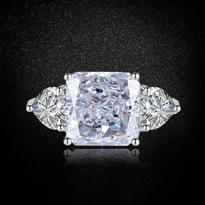 Multicolor Ice Flower Cut Square CZ Adjustable Ring, 10*10mm 8A Main Cubic Zirconia, Two Heart Side CZ, Dainty Luxe