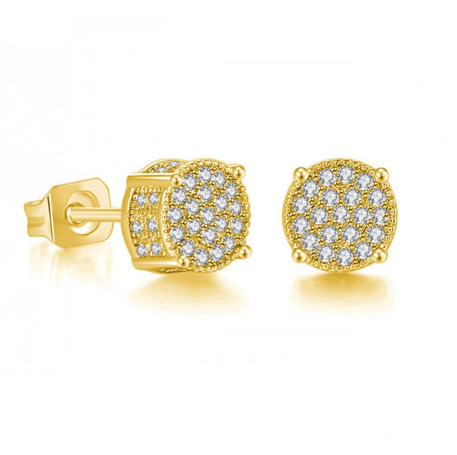 Multicolor Iced Out CZ Micro Pave Round Stud Earrings for Men Women, Hiphop 4-Prong 5A Cubic Zirconia Bling Fashion Studs, 14k White Gold Post