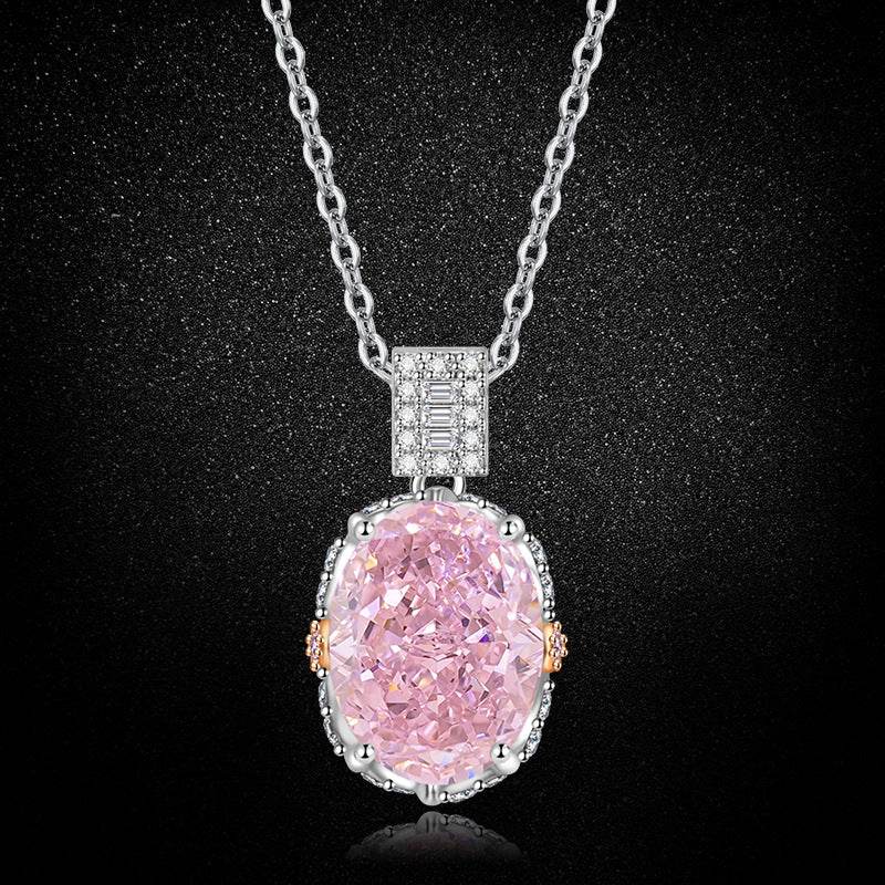 Multicolor Ice Flower Cut Oval CZ Pendant Necklace, 10*14mm 8A Cubic Zirconia, Two-Tone Pave CZ Halo with Pavé Top Frame, Adjustable Chain, Dainty Luxe