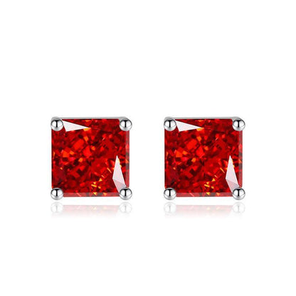 Multicolor Ice Flower Cut Square CZ Stud Earrings, 7*7mm 5A Cubic Zirconia, Dainty Luxe