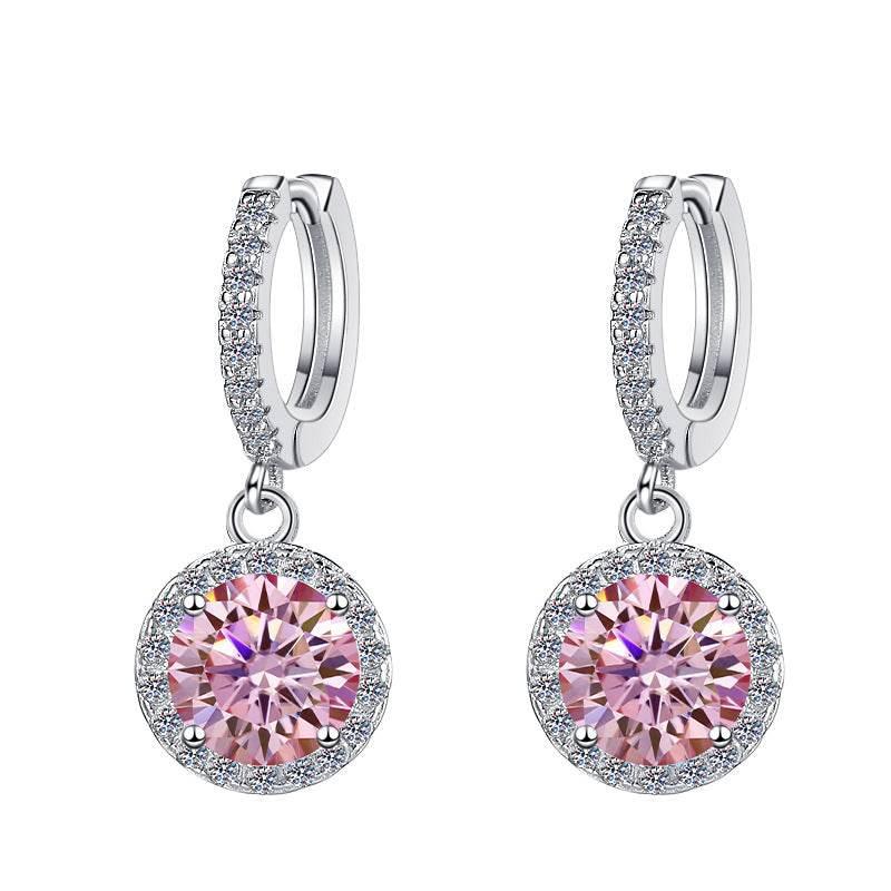 S925 Colorful Moissanite/CZ Round Halo Drop Earrings, 1ct D-Grade VVS Certificate, Hypoallergenic Sterling Silver Gift
