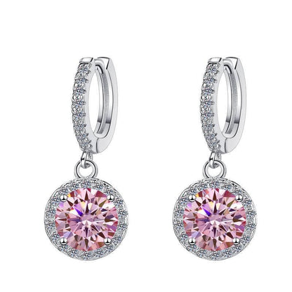 S925 Colorful Moissanite/CZ Round Halo Drop Earrings, 1ct D-Grade VVS Certificate, Hypoallergenic Sterling Silver Gift